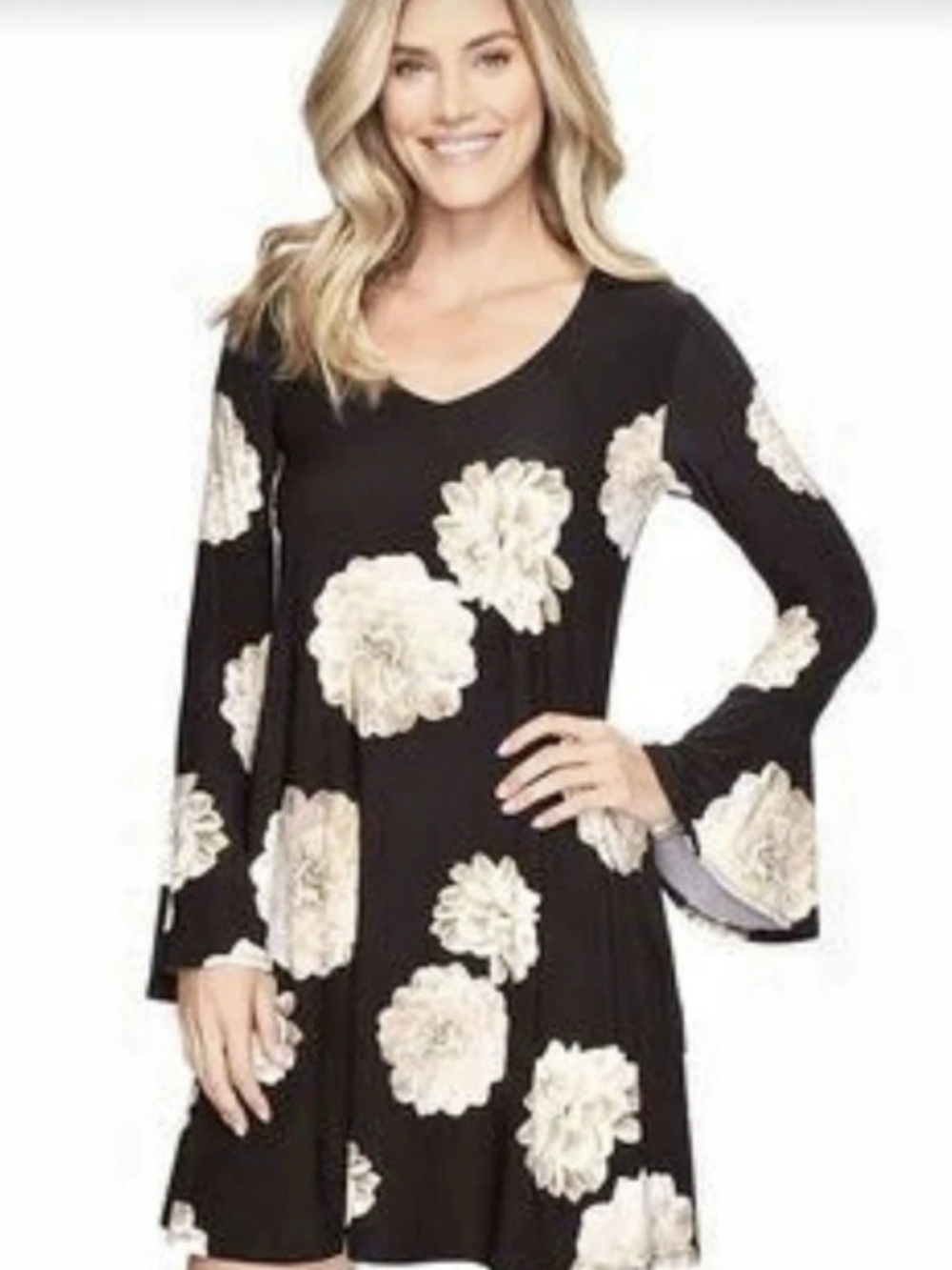 Karen Kane EYE-POPPING Floral Swing Dress in Black & White Like New M